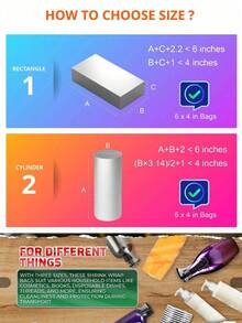 SHEIN 100 个热收缩包装袋、收缩膜、PVC 透明封口膜、防尘热收缩膜袋、无味透明包装自制 DIY、真空储物袋、透明平板玻璃纸/玻璃纸零食袋、家用储物袋礼品袋、适用于糕点、烘焙、饼干、糖果和甜点、浴球、化妆品、蜡烛、小礼物、罐子、卧室、旅行、办公室、厨房、浴室、家居用品、肥皂套包装、鞋子 - 無色 - 查看 6