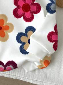 SHEIN Leap Crew Áo nỉ dài tay cổ tròn dáng rộng thoải mái, dễ thương, in họa tiết hoa cho bé gái tuổi teen, phù hợp cho mùa thu/đông. Áo in hoa tay dài dễ thương cho bé gái, áo nỉ in hoa cho bé gái tuổi teen. - Nhiều màu - Xem 4