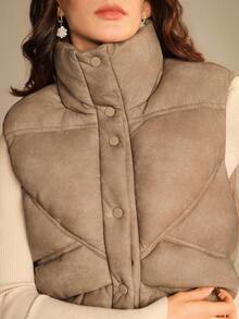 Anewsta 女式纯色简约无袖棉背心 - 棕色 - 查看 11