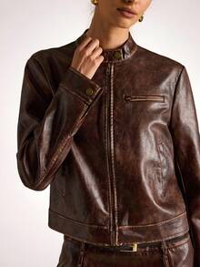 SHEIN BAE Jachetă retro maro la modă pentru femei