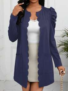 SHEIN LUNE Women's Casual Solid Color Long Sleeve Pocket Lightweight Jacket - Purple - View 6