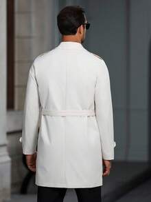 Manfinity Homme 男士纽扣前长袖口袋简约休闲风衣，外出法兰绒风衣，适合送给朋友、丈夫、男朋友的礼物 - 杏色 - 查看 2