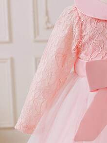 Glamorique Kids Đầm công chúa dễ thương cổ tròn tay dài phối ren lưới nhẹ thanh lịch cho bé gái, thích hợp cho tiệc sinh nhật 1 tuổi, ngày lễ, quà tặng sinh nhật - Màu Hồng baby - Xem 6