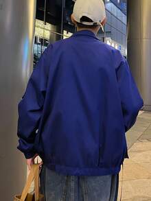 Claim Dot Loose Fit Men's Buckled Flap Pocket Drop Shoulder Jacket, Fall - Navy Blue - View 2