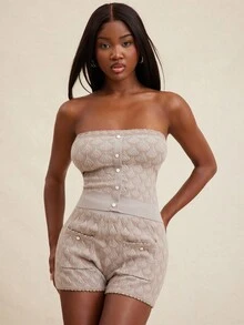 NYA SZN Top Strapless Knit Beach Summer Poolside Beach Classy Chic PastelFor Women - Grey - View 4