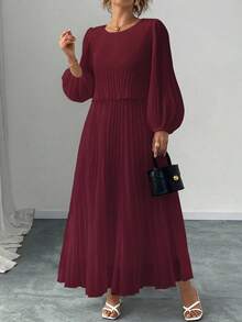 Elenzga Robe longue à manches longues en mousseline de soie blanche avec perles, grande taille - Rouge foncé - Voir 6