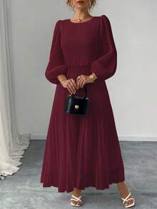 Elenzga Robe longue à manches longues en mousseline de soie blanche avec perles, grande taille - Rouge foncé - Voir 7