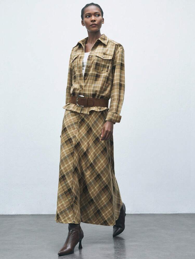 SHEIN Maija Women's Plaid Elegant Commuter Fashion A-Line Skirt