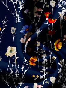 EMERY ROSE 女士休闲花卉图案V领衬衫，适合夏季 - 藏蓝色 - 查看 3