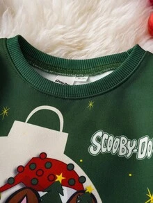 SCOOBY-DOO X SHEIN 小男孩圣诞狗印花圆领休闲运动衫，秋季 - 彩色 - 查看 4