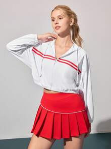 Gameset SHEIN Sport Women's Solid Color Hooded Zip-Up Sports Jacket, Casual Outdoor Tennis Workout - White - View 3