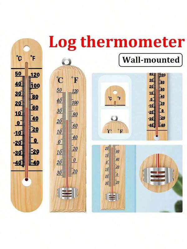 1 Natürliches Holz Außenthermometer, hochpräzises und batterie-freies, einfaches Design, geeignet für Büros, Klassenzimmer, Wohnzimmer, Schlafzimmer, Bauernhöfe und Gewächshäuser. Wandmontiertes Thermometer