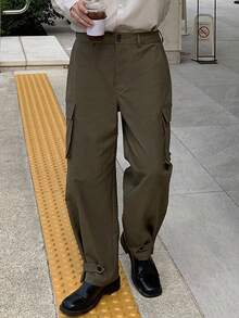 DAZY 秋季工装口袋设计可调节下摆男式裤子，棕色 - 棕色 - 查看 3