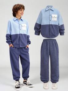 SHEIN 2pcs Tween Boy Casual Corduroy Jacket And Pants Set. Soft And Comfortable, Suitable For Autumn/Winter Wear. This Simple And Practical 2 Pieces Outfit Is Great For Everyday Casual Wear. Fall