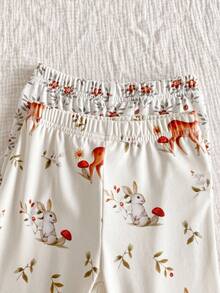 SHEIN 4pcs Young Girls Deer & Rabbit Print Long Sleeve Top And Leggings 2 Outfits Set, Casual & Fashionable Baby Pajamas Unisex Long Pajama Set Kids Pajama Sets Bamboo Pajama Set Two Pieces Pajama Set Snug Fit" Fall Winter - Multicolor - View 5