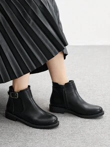 CUCCOO BIZCHIC 女士时尚黑色户外平底中筒靴 - 黑色 - 查看 4