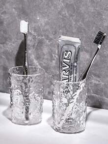 SHEIN 5pcs/1pc Glacier Pattern Toothbrush Cup, Simple Transparent, Minimalist Bathroom Tumbler, Home Decor, Bathroom Accessories, Kitchenware, Bathroom Supplies, Oral Hygiene Home Bathroom Decor Fall Decor Back To School - Multicolor - View 2
