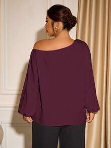 Cravure Blusa elegante e minimalista da donna con spalle scoperte, maniche lunghe e decorazione floreale 3D color albicocca, adatta per l'estate - Viola viola - Visualizzare 2