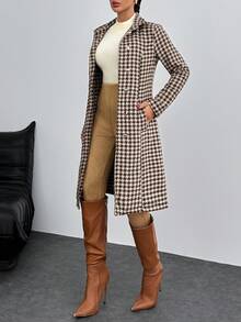 EURMUSE Sobretudo de lã elegante com botões frontais dourados multicoloridos e estampa pied-de-poule para mulheres - Multicolorido - Ver 1