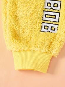 SpongeBob SquarePants | SHEIN Young Girl Cartoon Embroidery Funny Stand Collar Half-Zip Loose Plush Sweatshirt And Pants Set, Autumn/Winter Fall - Yellow - View 6