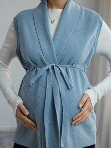 Momance Maternity Casual/Office Solid Color Knit Vest Winter - Blue - View 7