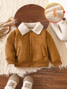 SHEIN Vintaside Kids 1 件婴儿男童羊毛夹克，加厚毛绒冬季婴儿外套，秋冬