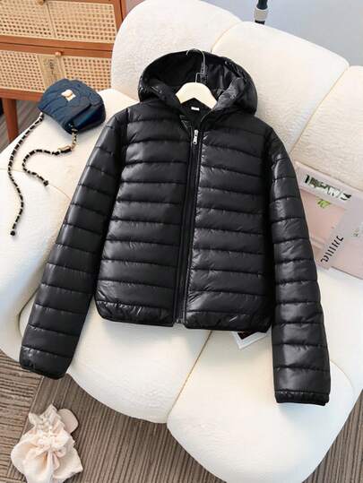 1pc Hooded Padded Coat, Casual Outerwear For Teens, Suitable For Autumn/Winter Fall