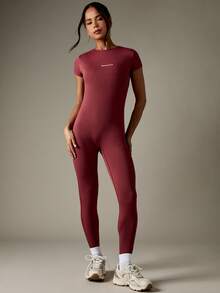 MISSGUIDED Performance Full Length Athletic Jumpsuit Compression Workout Bodysuit Cross Training Active Wear Exercise Fitness Unitard Yoga Running Gym Activewear - Red - View 1