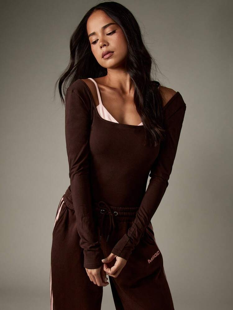 MISSGUIDED Bodysuit de gola quadrada com duas camadas e calças largas