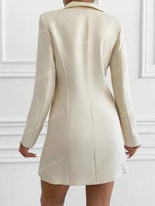 Solid Double Breasted Blazer Dress - Beige - View 2