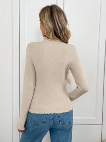 SHEIN LUNE 3 chiếc áo len dệt kim tay dài thoải mái, màu trơn, viền lượn sóng, áo cơ bản cho mùa thu/đông, phong cách đồng quê cho nữ, phong cách đồng quê cho nữ - Nhiều màu - Xem 7