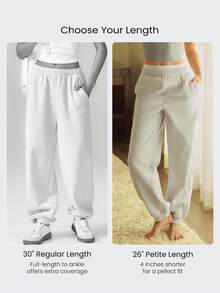 GLOWMODE Petite Everyday Fleece Be Comfy Oversized Fit Adjustable Drawstring Waist Basic Joggers With Side Pockets Daily Casual - Light Grey - View 3