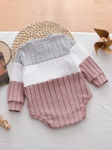 SHEIN Baby Mädchen Lässiger Alltags Patchwork Kontrast Farbe Rippstrick Romper, Herbst/Winter