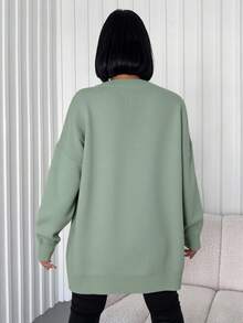 EURMUSE 女款純色大輪廓落肩開襟衫 - 綠色 - 查看 2