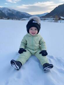 SHEIN Zielony, teksturowany, termiczny, podszyty, swobodny, w stylu vintage, chłopięcy kombinezon typu "wszystko w jednym", z kapturem i długim rękawem, odpowiedni do zabawy na śniegu, na jesień/zimę