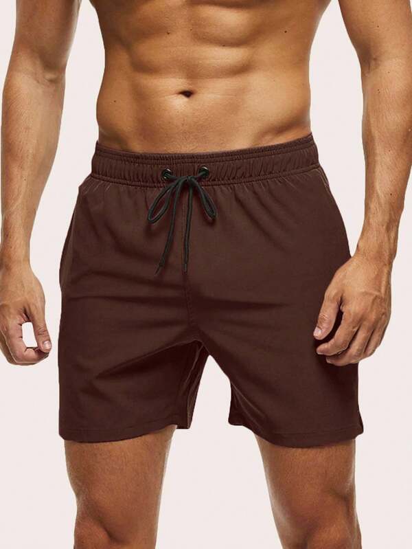 Manfinity KASUA Men's Solid Color Drawstring Waist Casual Beach Shorts