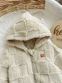SHEIN Newborn Baby Girl Cute Fuzzy Beige Hooded Jacket, Autumn/Winter Baby Jacket Baby Hooded Jacket Warm Baby Clothes Baby Coat Baby Bear Jacket Fall