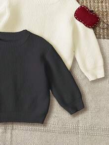 Set de 3 suéteres tejidos de cuello redondo de manga larga con ajuste holgado para niño, apropiados para otoño/invierno en colores carbón, gris medio y beige - Multicolor - Ver 5