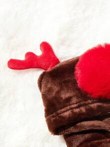 PETSIN 1 Stück Haustier Hund Braun Plüsch Weihnachts Rentier Kostüm - Warme Fleece Kapuzen Strickjacke, Festliches Feiertags Outfit für kleine Hunde mit süßer Geweih Dekoration