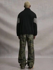 PAVTROS Manfinity Streetrush Men's Casual Street Style Contrast Color Teddy Fleece Zip-Up Jacket,Men's Contrast Color Teddy Fleece Zip-Up Jacket, Black And Gray Patchwork Embroidered Streetwear, Autumn And Winter Outerwear, INS Streetwear, Halloween Clothing, Men Clothes, Men Jacket&Coats, Unisex Style, Rapper Clothing, Boy Friend Gifts, Teddy Velvet, Fleece - Multicolor - View 2