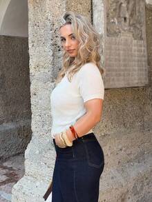 Jeta Ari Blusa de punto de mangas cortas con cuello, para verano - Blanco - Ver 5