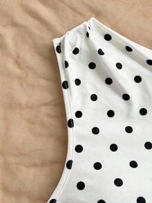 Soleia 女款 Y2K 波点印花褶饰不对称肩上衣 - 黑與白 - 查看 4