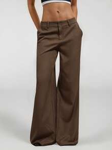 SHEIN PETITE 新款秋冬低腰休闲个性西装裤 - 咖啡棕 - 查看 8