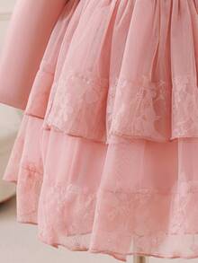 Glamorique Kids New Design Baby Girls Dress, & Elegant Jacquard Mesh Fabric, Suitable For Autumn/Winter, Daily Wear And Party Pink Bow Baby Dress Baby Girl Elegant Dress