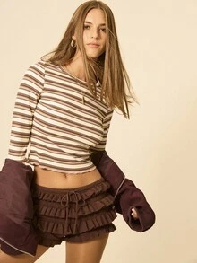 Aralina Áo thun nữ dáng ôm, kẻ sọc, mùa xuân/thu - Nhiều màu - Xem 6