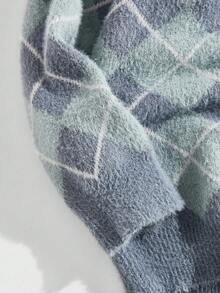 ROMWE MEN Prep Men's Rhombus Pattern Long Sleeve Single-Breasted Casual Knit Cardigan, Autumn/Winter