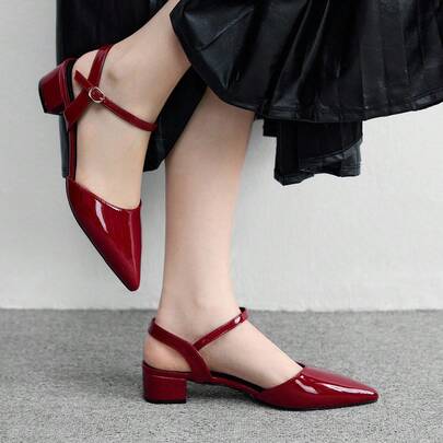 여성용 뾰족한 코 뭉툭한 힐 하이힐, 버건디 색상, 백스트랩, 출퇴근, 직장 및 데일리 웨어에 다용도