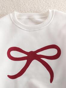 2 件套青少年韩版休闲蝴蝶印花圆领运动衫和格子直筒裤套装 - 白色 - 查看 5