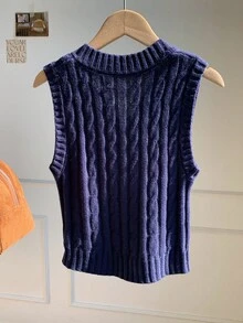 Comfortcana Women Navy Casual Sweater Vest In Fall/Winter - Navy Blue - View 2