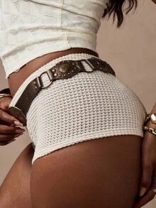MISSGUIDED 西式波西米亚风皮带复古雕刻花卉扣节日波西米亚腰带配饰秋冬乡村设计 - 棕色 - 查看 4